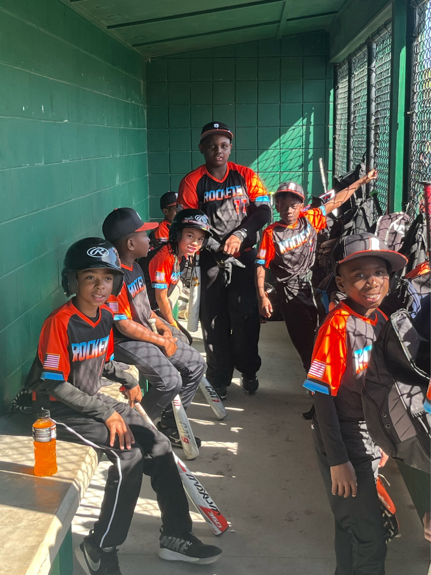 Rockets players hanging out in the dugout